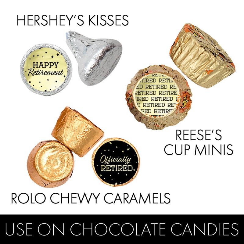 DISTINCTIVS Black and Gold Retirement Party Favor Stickers â€“ 180 Count, Chocolate Kisses Candy Stickers â€“ Shiny Gold Retirement Party Favors for Guests - Image 5